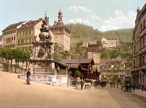 The Market Fountain Colonnade, Karlovy Vary, Czech Republic, c. 1890, Historic, digitally restored