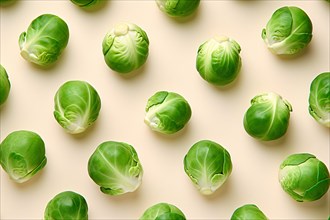 Top view of brussel sprouts on beige background. KI generiert, generiert AI generated