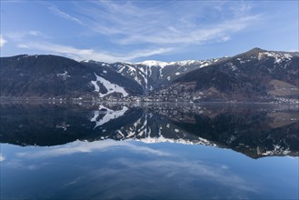 Landscape panorama, mountains, lake, frozen, reflection, pinzgau, zellamsee