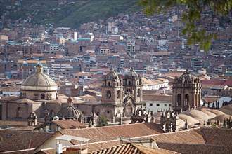 City view Cusco, in the centre the historic Iglesia de la Compania de Jesus or Church of the