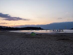 Morning atmosphere on the beach at sunrise, Lopar, island of Rab, Kvarner Gulf Bay, Croatia, Europe