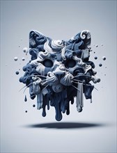 A surreal 3D abstract piece with flowing blue liquids forming a square-like shape, AI generated