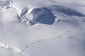 Mountaineer on glacier, Mont Blanc massif, French Alps, Chamonix, France, Europe