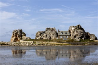 House among the rocks, Le Gouffre, Plougrescant, Cotes-d'Armor department, Brittany, France, Europe