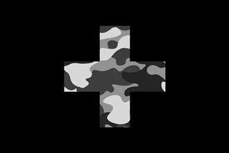 Swiss Flag with Cross and with Military Camouflage Design on Black Background in Switzerland