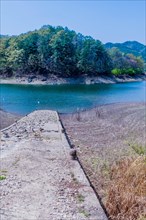 Old dilapidated concrete boat launching ramp at local lake in Yeosu, South Korea, Asia