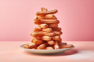 Stack of spanish fried Churros on plate. KI generiert, generiert AI generated
