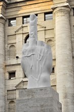 Shock sculpture, marble hand, marble finger, at the Milan Stock Exchange, Milan, Italy, Europe