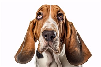 Portrait of Basset hound on white background. KI generiert, generiert AI generated