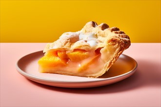 Slice of peach pie on plate. KI generiert, generiert AI generated