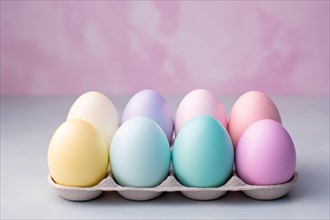 Pastel colored Easter eggs in box. KI generiert, generiert AI generated
