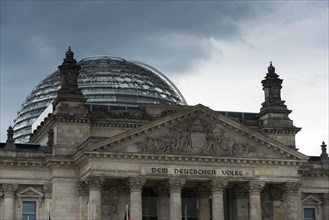 German Bundestag, Reichstag, Reichstag building under a gloomy sky, crisis, weather, bad weather,