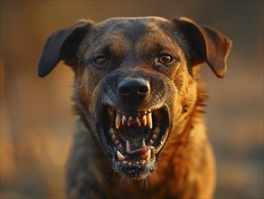 Very aggressive dog with bared teeth, AI generated