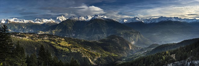 The Rhone Valley in the Swiss Alps, panorama, mountain panorama, valley, mountains, alpine,