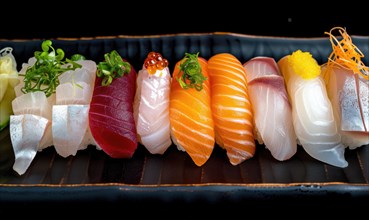 Japanese Sushi Set, Different Types of Nigiri Sashimi AI generated