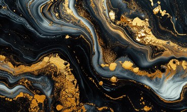 Marble abstract acrylic background. Marbling artwork texture. Agate ripple pattern. Gold powder AI