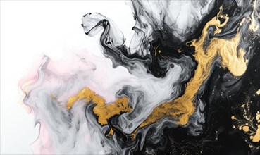 Marbled black and golden abstract background. Liquid marble ink pattern AI generated