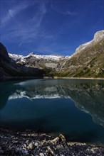 The Lac Tseuzier reservoir, lake, mountain lake, landscape, autumnal, summery, mountains, mountain