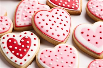 Hearts haped valentine's day cookies with icing. KI generiert, generiert AI generated