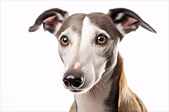 Portrait of Greyhound dog on white background. KI generiert, generiert AI generated