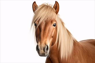Portrait of Haflinger pony on white background. KI generiert, generiert AI generated