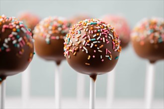 Cakepop sweets with chocolate and colorful sugar sprinkles. KI generiert, generiert AI generated