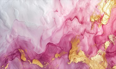 Pink and gold abstract texture background. Marbling artwork texture. Pink quartz ripple pattern.