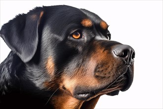 Portrait of Rottweiler dog on white background. KI generiert, generiert AI generated