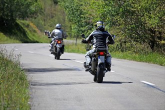 Motorcyclists photographed from behind, here in the Grand Ballon area in the Vosges, a popular