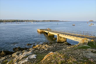 Coast with jetty in Lampaul, Ouessant Island, Finistere, Bretage, France, Europe