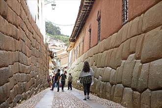 Traditional Inca wall in the historic centre of Cusco, Cusco province, Peru, South America