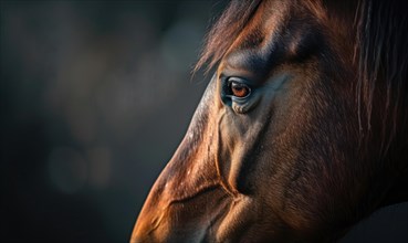 Intimate side close-up of a horse's eye and face detailing its gentle expression AI generated