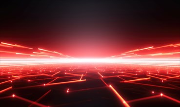 Red light in motion on a grid, creating a sense of speed and dynamic futuristic energy AI generated
