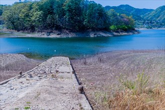 Old dilapidated concrete boat launching ramp at local lake in Yeosu, South Korea, Asia