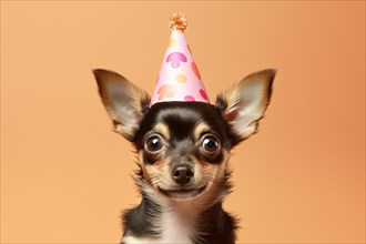 Cute dog with birthday party hat. KI generiert, generiert AI generated