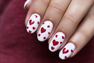 Woman's fingernails with red heart design. KI generiert, generiert AI generated