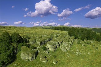 Group of beauty rock karst formations on Lessinia Plateau Regional Natural Park (Altopiano della