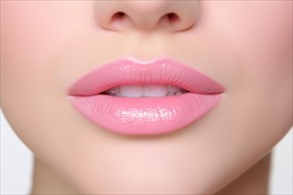 Close up of woman's mouth with pink lipstick. KI generiert, generiert AI generated