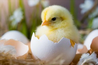 Cute little chick hatching from an egg, Easter chick, baby animal, AI generated, AI generated