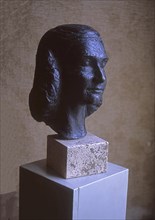 Bust of Anne Frank in the Anne Frank House, Prinsengracht, Amsterdam, Netherlands. Europe. Scanned