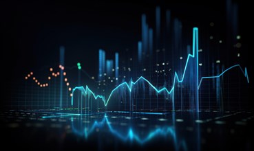 Abstract glowing business chart on dark background. Finance and trade concept AI generated