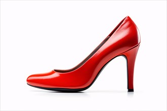Singe red high heel shoe on white background. KI generiert, generiert AI generated