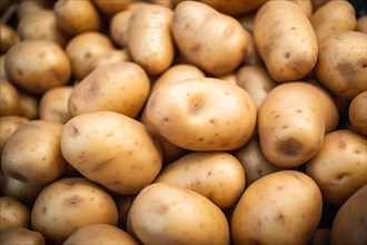 Clos eup of many raw potatoes at market. KI generiert, generiert AI generated