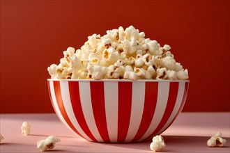Red and white striped bowl with popcorn. KI generiert, generiert AI generated