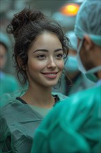 Latin American nurse smiling in a hospital, AI generated