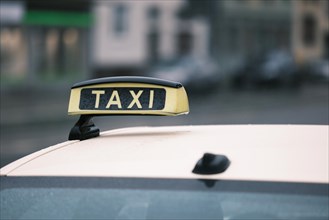 Taxi sign with blurred background, Duesseldorf, Germany, Europe