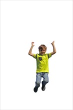 Symbolic image: Boy jumping into the air (white background)