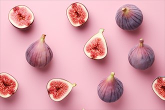 Top view of figs on pink background. KI generiert, generiert AI generated