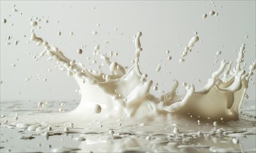 Splashing milk on white background close up. pours milk AI generated