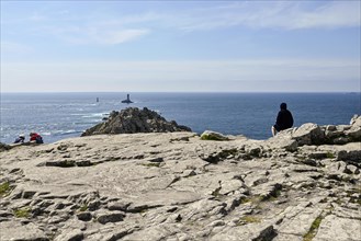 Atlantic Ocean in front of the rocks at Pointe du Raz, Plogoff, Finistere, Brittany, France, Europe